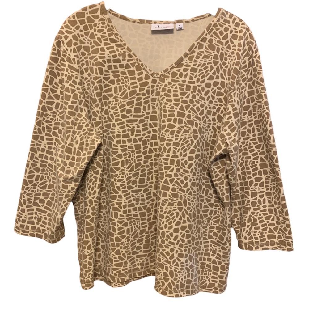 Denim & Co. 3/4 Sleeve Animal Print Tee